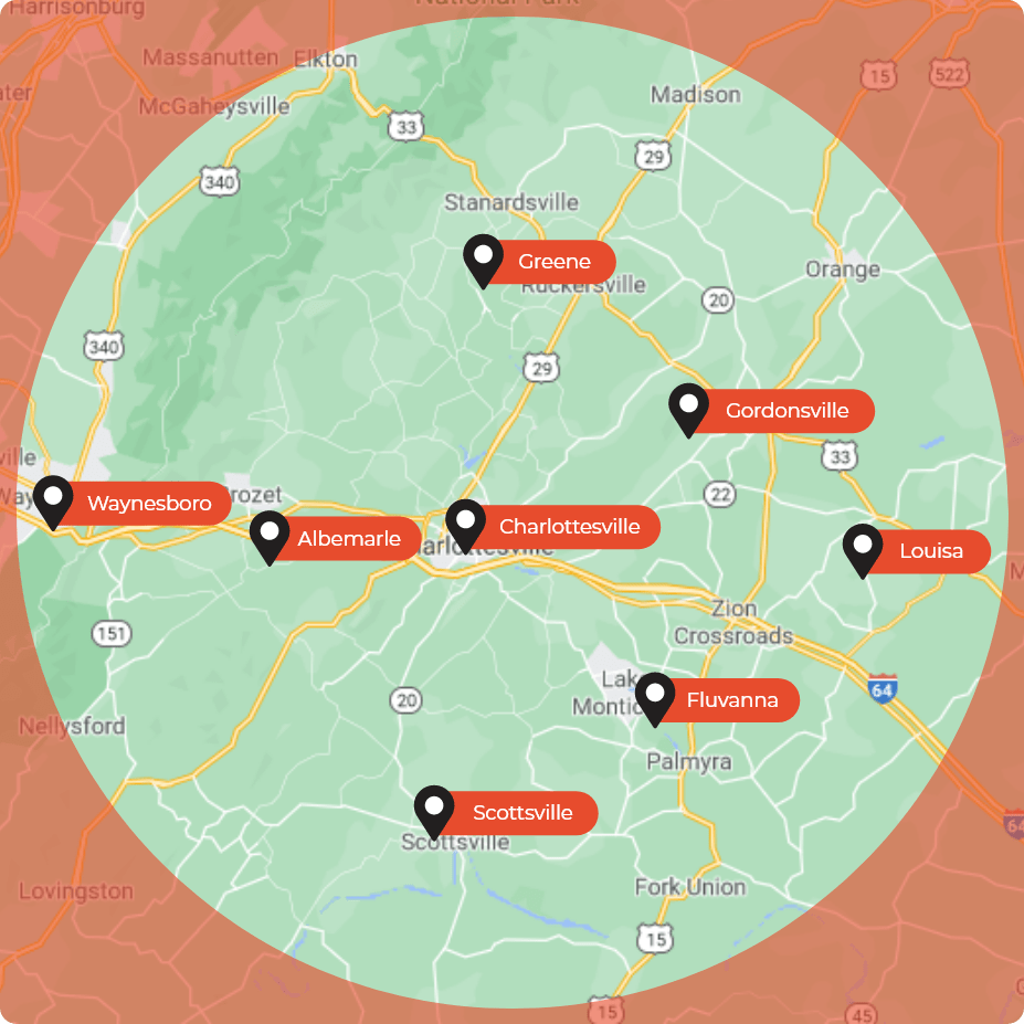 Map of the greater Charlottesville Virginia area